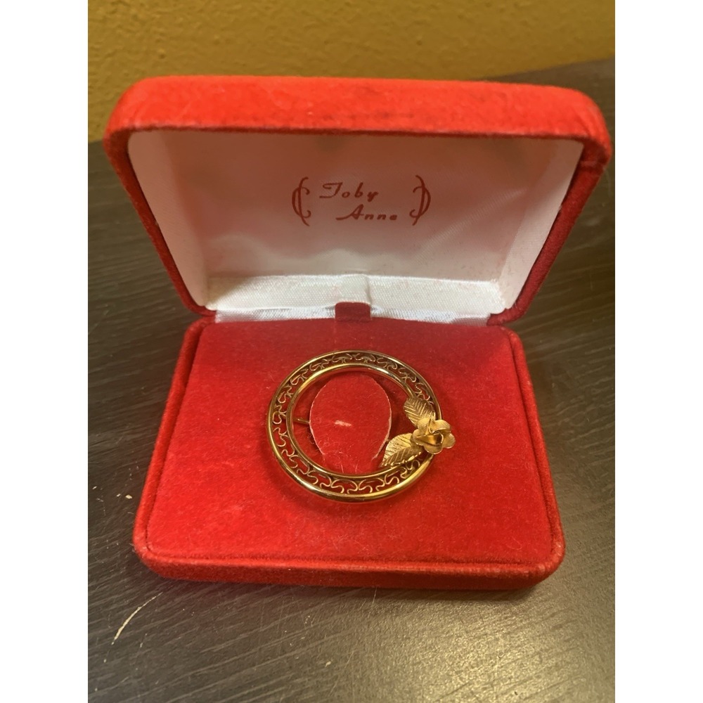 Vintage‎ Toby Anne Rose Gold Filled Brooch 1.5" Hollywood Retro 70s